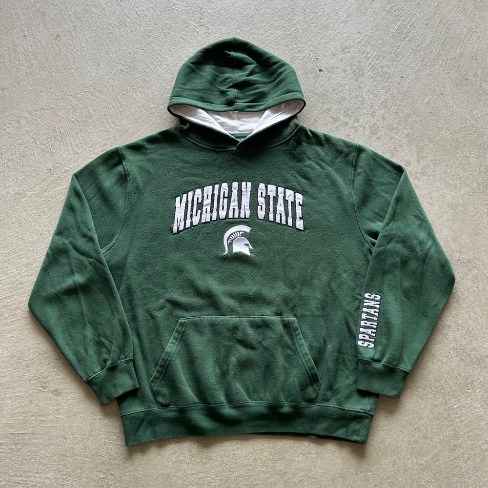Vintage Michigan State Sweatshirt Size XL‎ Green MSU Hoodie Spartans NCAA